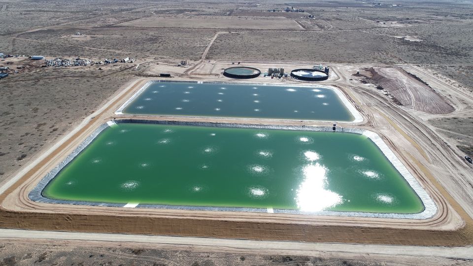 Aerial view of Lea County lined produced water ponds