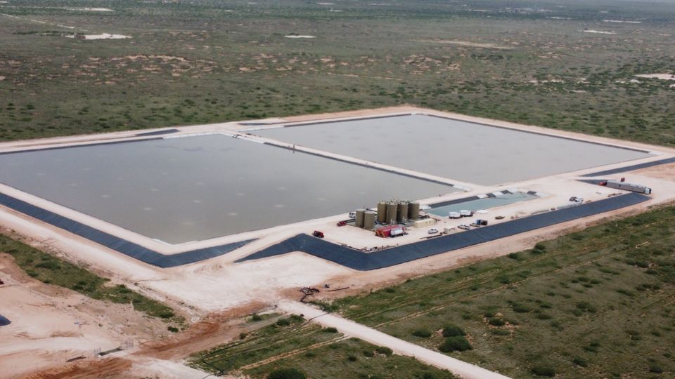 Wide aerial view of Eddy County storage impoundments